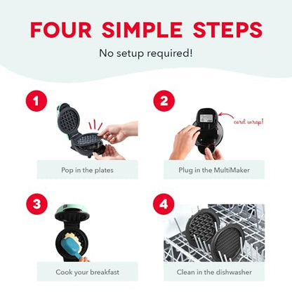 Dash MultiMaker® Mini System - Compact Waffle Maker for Family Breakfasts - Removable Griddle Plates & nonstick surface - 6 Plates - Aqua