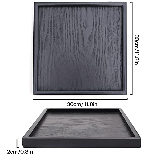 Solid Wood Serving Tray, Square Non-Slip Tea Coffee Snack Plate, Serving Tray with Raised Edges, for Home Kitchen Restaurant