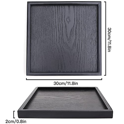 Solid Wood Serving Tray, Square Non-Slip Tea Coffee Snack Plate, Serving Tray with Raised Edges, for Home Kitchen Restaurant
