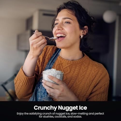 Kismile Nugget Ice Makers Countertop,Portable Ice Machine with Crushed Ice, 35lbs/Day,Self-Cleaning,One-Click Operation for Home Use(Silver)