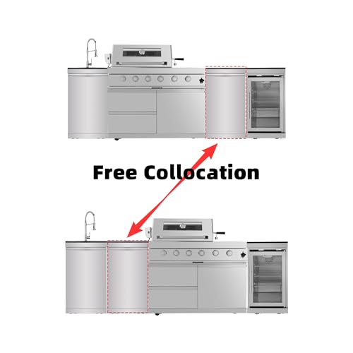 98 Inches Outdoor Kitchen Island, 4-Burner 72000 BTU Propane Stainless Steel BBQ with Side/Rear Burners, With Refrigerator and Sink, Rotisserie, Granite Countertops, Storage, For Backyard BBQ, Silver
