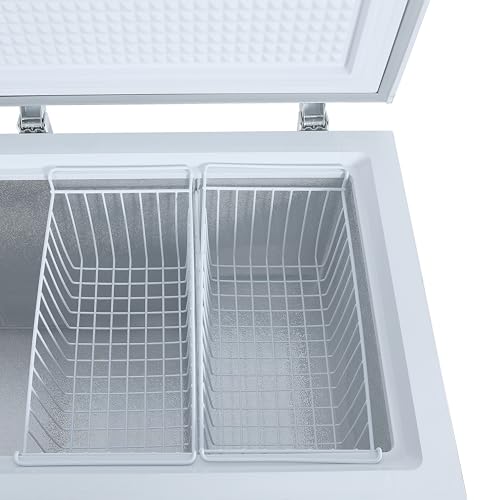 Hamilton Beach HBFRF2129 21 cu ft Double Door LID Garage-Ready Chest Freezer-White, Vinyl-Coated Baskets, Space-Saving Flat Back, Stay-Open, Front-Access Drain, for Storage, Hunting, Large Family