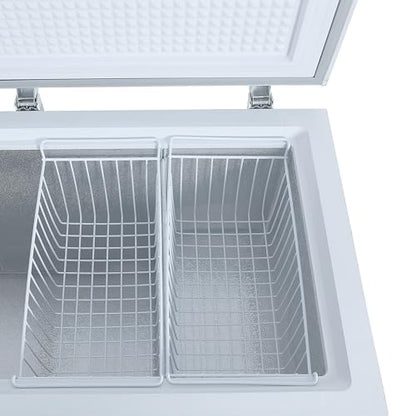 Hamilton Beach HBFRF2129 21 cu ft Double Door LID Garage-Ready Chest Freezer-White, Vinyl-Coated Baskets, Space-Saving Flat Back, Stay-Open, Front-Access Drain, for Storage, Hunting, Large Family