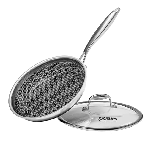 XBM Nonstick Frying Pan with Lid 7-Inch, Durable Stainless Steel Skillet, Induction Cooktop Compatible, PFOA-Free Scratch-Proof, Dishwasher & Oven Safe, Stay-Cool Handle, Silver Kitchen Cookware