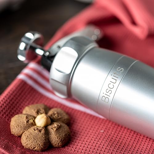 Marcato Biscuit Cookie Press Design Line, Silver. MADE IN ITALY, 20 Shapes, 2 Cookie Sizes, Anodized Aluminum, Easy to Use & Clean, Fast Homemade Cookie Maker