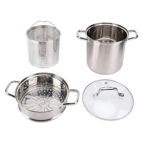 Luqeeg Premium Stainless Steel 20 Quart Stock Pot with Steam Basket, Inner Pot, Anti-Stick Finish, Thickened Composite Bottom, Dual Anti-Scald Handles