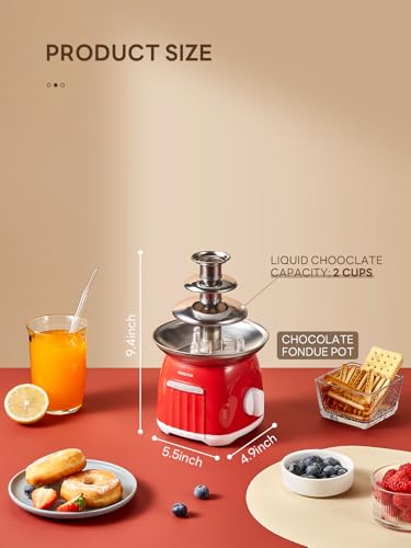 Reemix Electric Chocolate Fondue Fountain Machine - 3-Tier Stainless Steel Cascading Fountain, Easy Assembly & Cleaning, Party/Wedding/Home Dessert Maker, Red