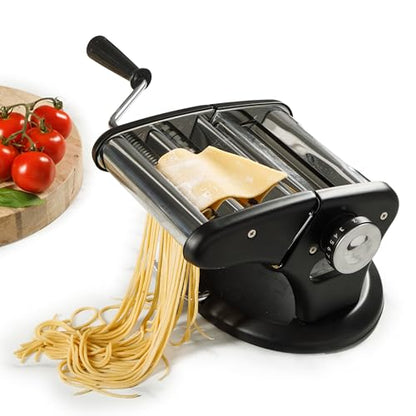 Calphalon Aero Pasta Maker Machine, Manual Pasta Roller & Cutter, Stainless Steel Pasta Maker with Adjustable Thickness Settings for Spaghetti, Fettuccine & Lasagna Sheets