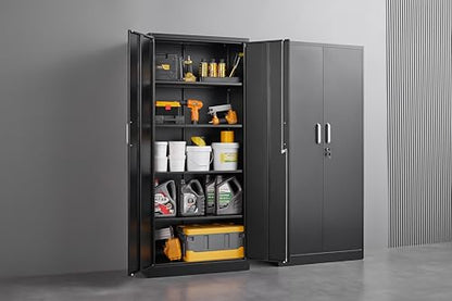Approgreent Metal Storage Cabinet with Adjustable Shelves, Garage Cabinet with 2 Lockable Doors, Garage Storage Cabinet, Kitchen Pantry Cabinet - 71'H, Black