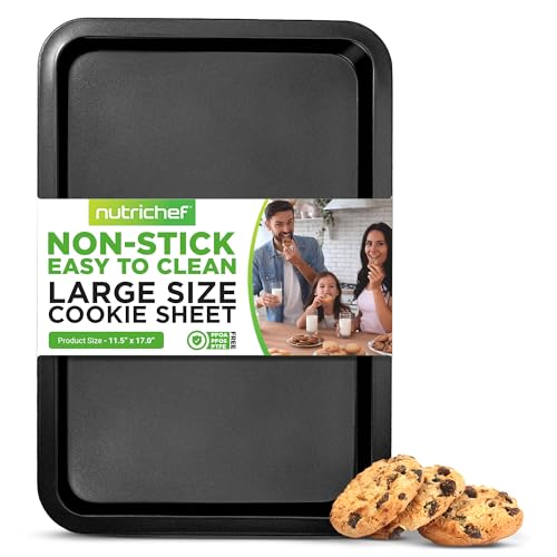 Nutrichef Large Cookie Sheet, Nonstick Gray Silicone Coating, Easy Clean & Durable Baking Sheet, Commercial Grade Oven Pan, Stackable Tray Design, Dishwasher Safe, PFOA, PFOS, PTFE Free, 17" x 11.5"