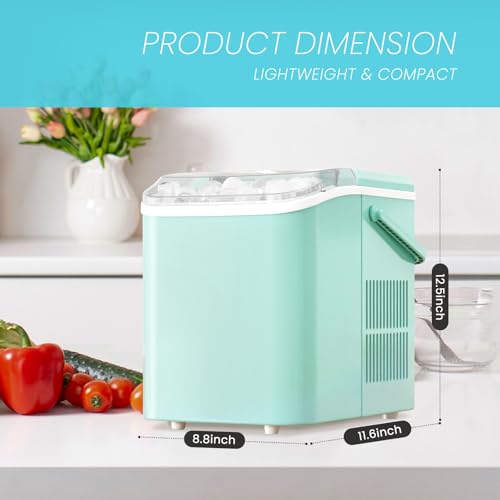 KMFurnila Ice Makers Countertop, Portable Ice Machine with Handle, 6 Mins 9 Bullet Cubes with Basket and Scoop, 26lbs in 24Hrs, Auto-Cleaning, for Home, Kitchen, RV, Camping, Green