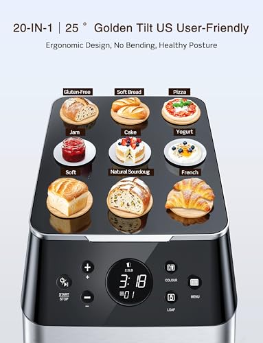 KBS 750W Programmable Bread Maker, Dual Heaters Bread Machine with 3LB Ceramic Pan & Fruit Dispenser,20-in-1 Stainless Steel Automatic Bread Maker Machine with Quiet Brushless Motor,15H Timer,3 Colors