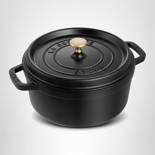 Staub Cast Iron Round Cocotte, Dutch Oven, 4-quart, serves 3-4, Made in France, Matte Black