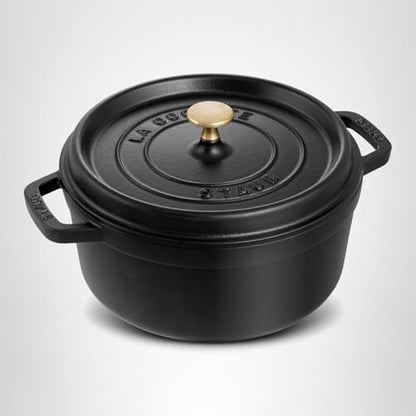 Staub Cast Iron Round Cocotte, Dutch Oven, 4-quart, serves 3-4, Made in France, Matte Black