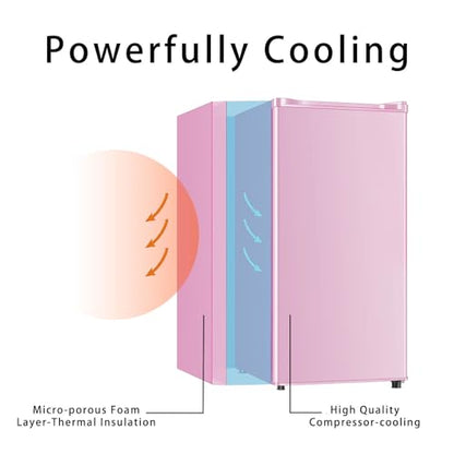 Seaoola 3.1 Cu.Ft Mini Fridge with Freezer for Dorm, Single Door, Pink