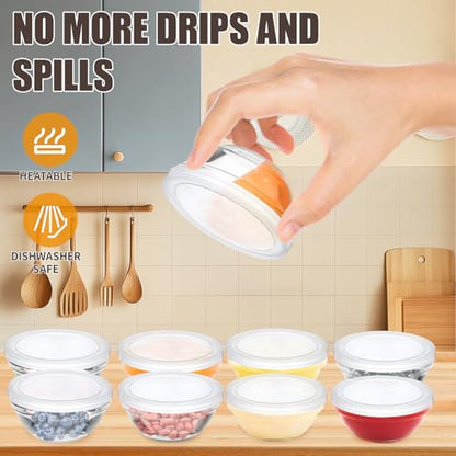 6 Pack Mini 3 Inch Small Glass Bowls with 6 Pack Lids, 2.5 oz Clear Glass Pinch Bowls, Condiment Containers, for Dips, Nuts, Candy, Snacks, Meal Prep Bowls