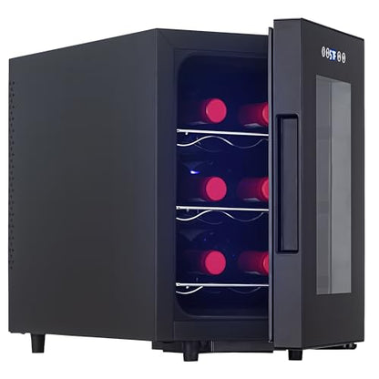Iceblue Wine Fridge, Digital Temperature Control White & Red Wine 6 Bottle Wine Cooler with Wine Rack, Champagne Wine Cooler Refrigerator for Bar, Home,Kitchen,Gift (Black)