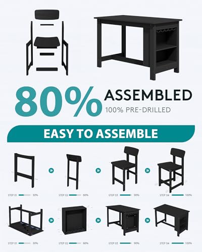 SERWALL 10-Piece HDPE Counter Height Dining Table Sets with Storage and Wine Rack, 2 Rectangular Bar Table with Bar Stools Set of 8 for Garden, Backyard, Kitchen, Black