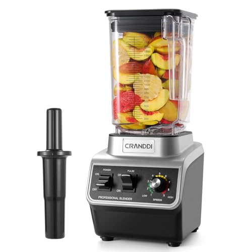 CRANDDI Professional Commercial Blender, Max 1500W, 80oz Pitcher, Powerful Blender with Tamper for Smoothie, Ice Crushing, Variable 9 Speeds Control,110V, K96, Black