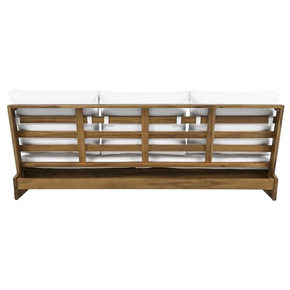 Christopher Knight Home Wicos Modern Acacia Wood Outdoor Sofa with Cushion, Wood Patio Sofa Chair Armless Design, Garden Backyard Outdoor Lounge Sofa Couch with Water-Resistant Cushion, Teak+White