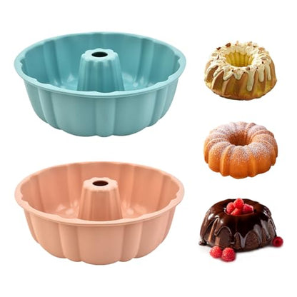 PADELE 2 Pack Silicone Cake Pan Nonstick,10 Inch, Silicone Cake Molds,Pound Cake Pan, Baking Cake Pan for Jello,Gelatin,Cake,Brownie and Bread（Pink+Blue）