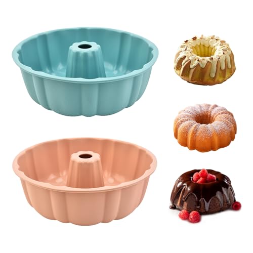 PADELE 2 Pack Silicone Cake Pan Nonstick,10 Inch, Silicone Cake Molds,Pound Cake Pan, Baking Cake Pan for Jello,Gelatin,Cake,Brownie and Bread（Pink+Blue）