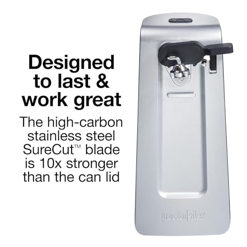 Proctor Silex SureCut Electric Automatic Can Opener for Kitchen with Stainless Steel Blade, Twist-off Easy-Clean Lever, Cord Storage, Extra Tall, Silver (75225)