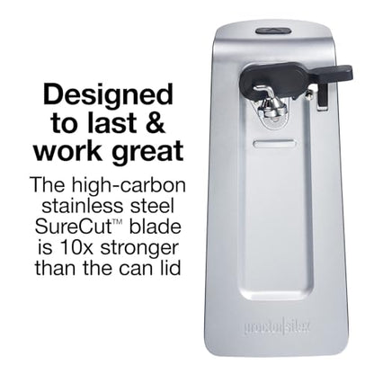 Proctor Silex SureCut Electric Automatic Can Opener for Kitchen with Stainless Steel Blade, Twist-off Easy-Clean Lever, Cord Storage, Extra Tall, Silver (75225)