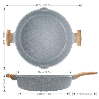 AIKENBBKK Ceramic Frying Pan with Lid, 14 Inch Saute Pan, Non Stick Frying Pans, 2-In-1 Large Cooking Pan, Nonstick Skillet, Compatible with All Stoves, PTFE & PFOA Free, Blue