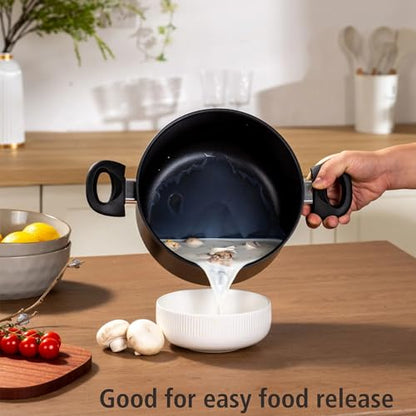 Dutch Oven, Aluminum Nonstick 5QT Kitchen Pot with Glass Lid, Cookware, Black