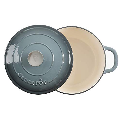 Crock Pot Artisan 5-Quart Round Enameled Cast Iron Dutch Oven – Slate Gray, Heavy-Duty Cookware for Slow Cooking, Roasting, Baking with Lid
