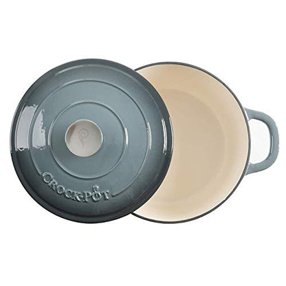 Crock Pot Artisan 5-Quart Round Enameled Cast Iron Dutch Oven – Slate Gray, Heavy-Duty Cookware for Slow Cooking, Roasting, Baking with Lid