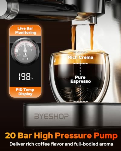 BYESHOP 20 Bar Compact Espresso Coffee Machines with Milk Frother for Home