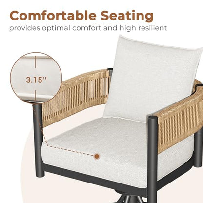 Grand patio Outdoor Dining Set, 7-Piece Patio Table and Chairs Set, Metal Woven Wicker Swivel Patio Chairs with Thickened Cushions & 1 Rectangular Woodgrain Dining Table with Umbrella Hole (Natural)