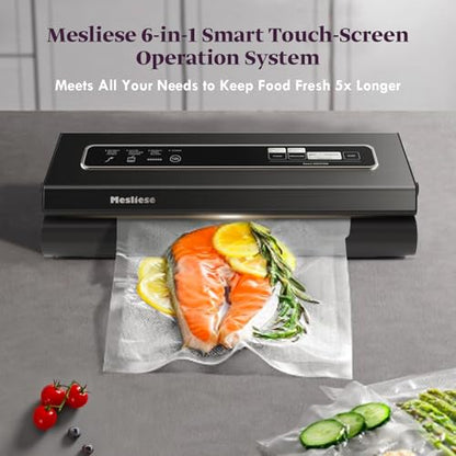 Mesliese Vacuum Sealer 90Kpa 6-in-1 Food Sealer 2 Bag Rolls & 5 Precut Bags