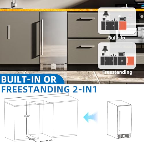 Antarctic Star 15 Inch Undercounter Beverage Refrigerator, 135 Can Built-in or Freestanding Compact Beverage Cooler with Stainless Steel Door, Outdoor Refrigerator for Patio Home Kitchen
