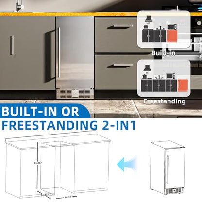 Antarctic Star 15 Inch Undercounter Beverage Refrigerator, 135 Can Built-in or Freestanding Compact Beverage Cooler with Stainless Steel Door, Outdoor Refrigerator for Patio Home Kitchen
