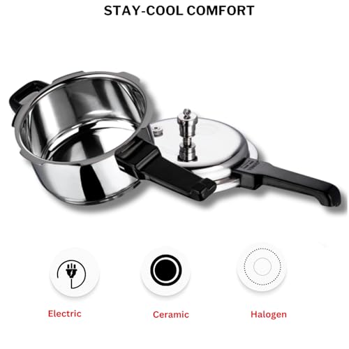 Vinod V-2L Stainless Steel Sandwich Bottom Pressure Cooker, 2-Liter,Silver,Medium