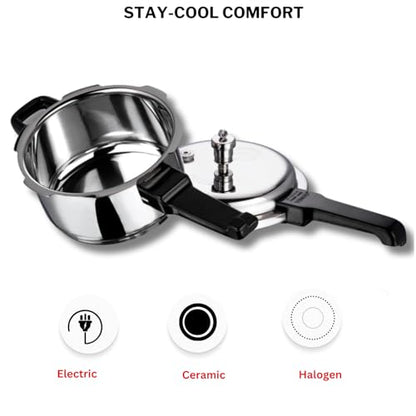 Vinod V-2L Stainless Steel Sandwich Bottom Pressure Cooker, 2-Liter,Silver,Medium