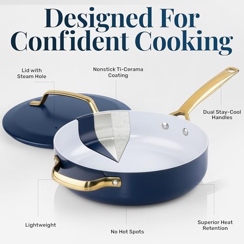 GOTHAM STEEL 4Qt Saute Pan with Lid, 12 Inch Deep Frying Pan with Lid, Large Nonstick Skillet for Cooking, Oven Safe Skillet, Family Sized Frying Pans, Induction Ready, Oven and Dishwasher Safe