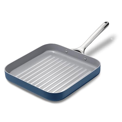 Caraway Square Grill Pan - 11” Grill Pan - Non-Stick Ceramic Coated - Non Toxic, PTFE & PFOA Free - Oven Safe & Compatible with All Stovetops - Navy