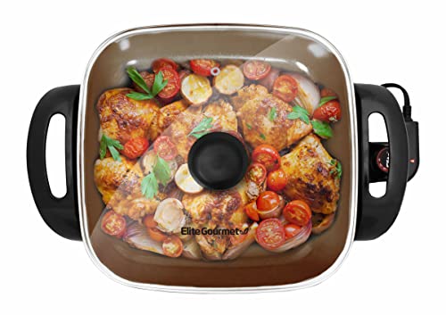 Elite Gourmet 6Qt Titanium Ceramic Skillet, 1200W, Scratch-Resistant