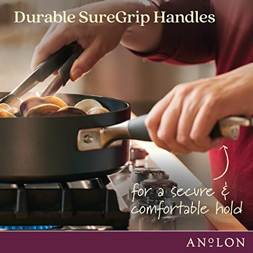 Anolon Advanced Home Hard Anodized Nonstick Sauce Pan/Saucepan with Straining and Lid, 2 Quart (2 Qt Straining Saucepan, Moonstone)