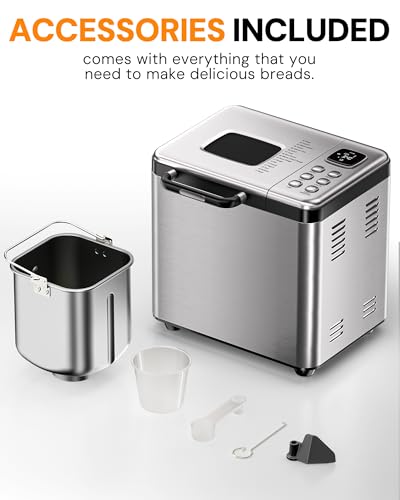 OSIPOTO Bread Maker, 2LB Stainless Steel Bread Machine, 17-in-1 Automatic Settings, Non-Stick Pan, Beginner-Friendly Controls, Easy to Clean, Low Noise, High Success Rate for Homemade Bread
