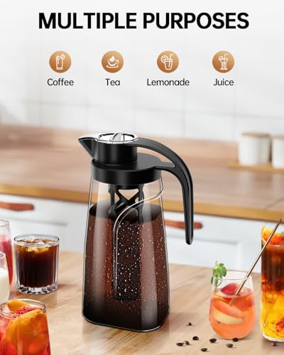 YURICK Cold Brew Coffee Maker, 70 oz (2100 ml) BPA Free Tritan Pitcher, Iced Coffee Maker and Tea Brewer, 100% Leak-Proof, Easy to Clean Reusable Mesh Filter, Black