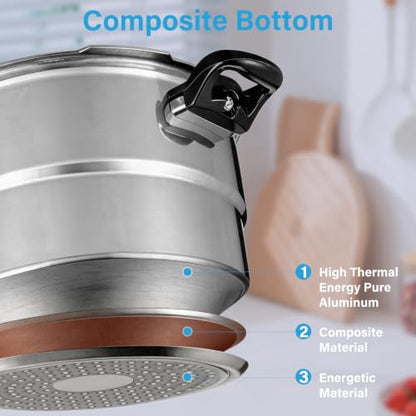 5.2Qt Stovetop Pressure Cooker with Steam Tray Pressure Cooker Non Electric