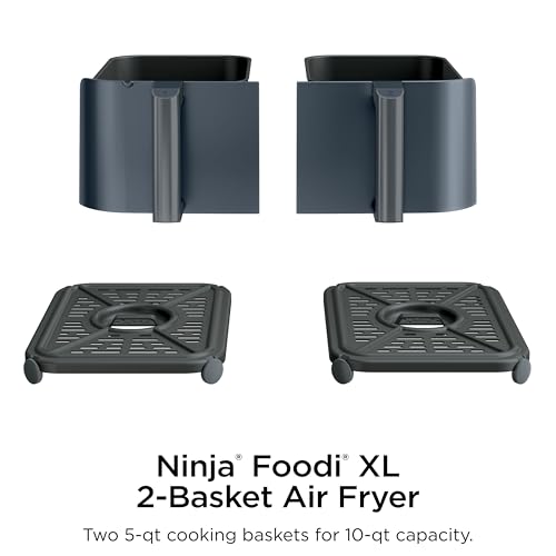 Ninja Foodi Air Fryer w/Smart Cook Thermometer | 6-in-1 Air Fry, Roast, Bake, Dehydrate & More | DualZone™ Match Cook & Smart Finish, 2 Independent Baskets | XL 10 Qt, Stainless Steel | Grey,DZ550GY