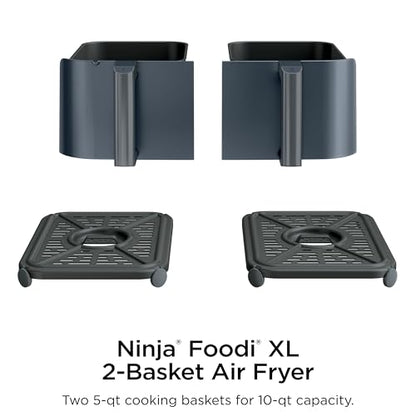 Ninja Foodi Air Fryer w/Smart Cook Thermometer | 6-in-1 Air Fry, Roast, Bake, Dehydrate & More | DualZone™ Match Cook & Smart Finish, 2 Independent Baskets | XL 10 Qt, Stainless Steel | Grey,DZ550GY