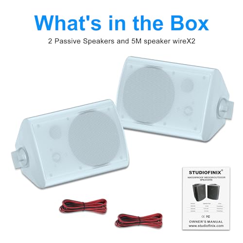 STUDIOFINIX 6.5 Inch 400W Outdoor Speakers Wired Waterproof Passive, Wall Mount Speakers for Patio Home Garage Pool (White)