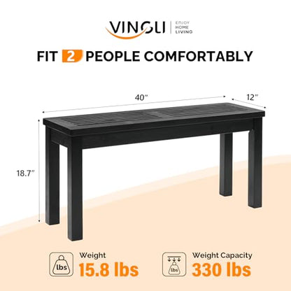 VINGLI Outdoor Wooden Bench, 40” Porch Bench Outdoor Backless Garden Bench, Small Outdoor Bench for Deck Patio Entryway (Black, 40in)